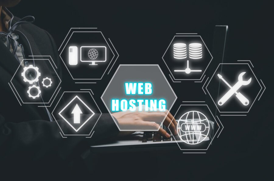 Web hosting concept, Business person using computer with web hosting icon on virtual screen, Internet, business, Technology and network concept.